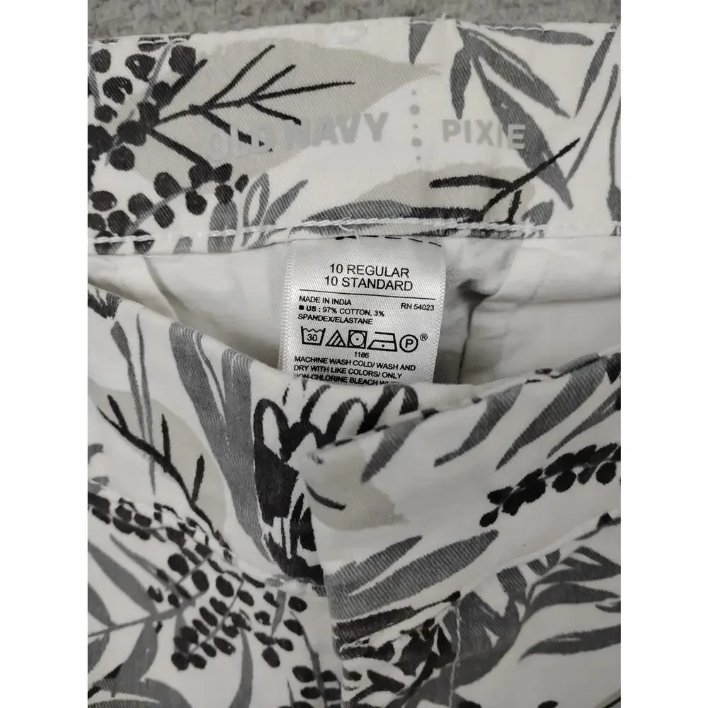 Old Navy Pixie Shorts Size 10 Reg Gray Floral Print Pockets Zipper Closure Flat